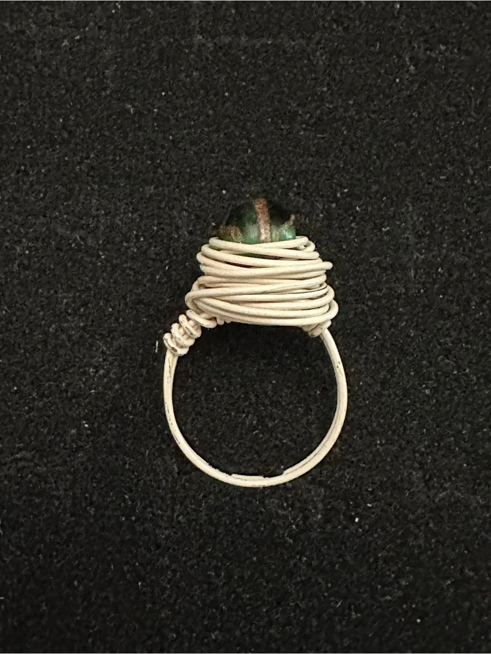 Handcrafted Antique White Silver Vermeil Ring with Green and Gold Stone